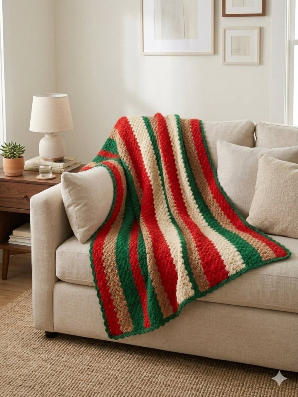 Vintage Handmade Crochet Knit Striped Throw Blanket Large